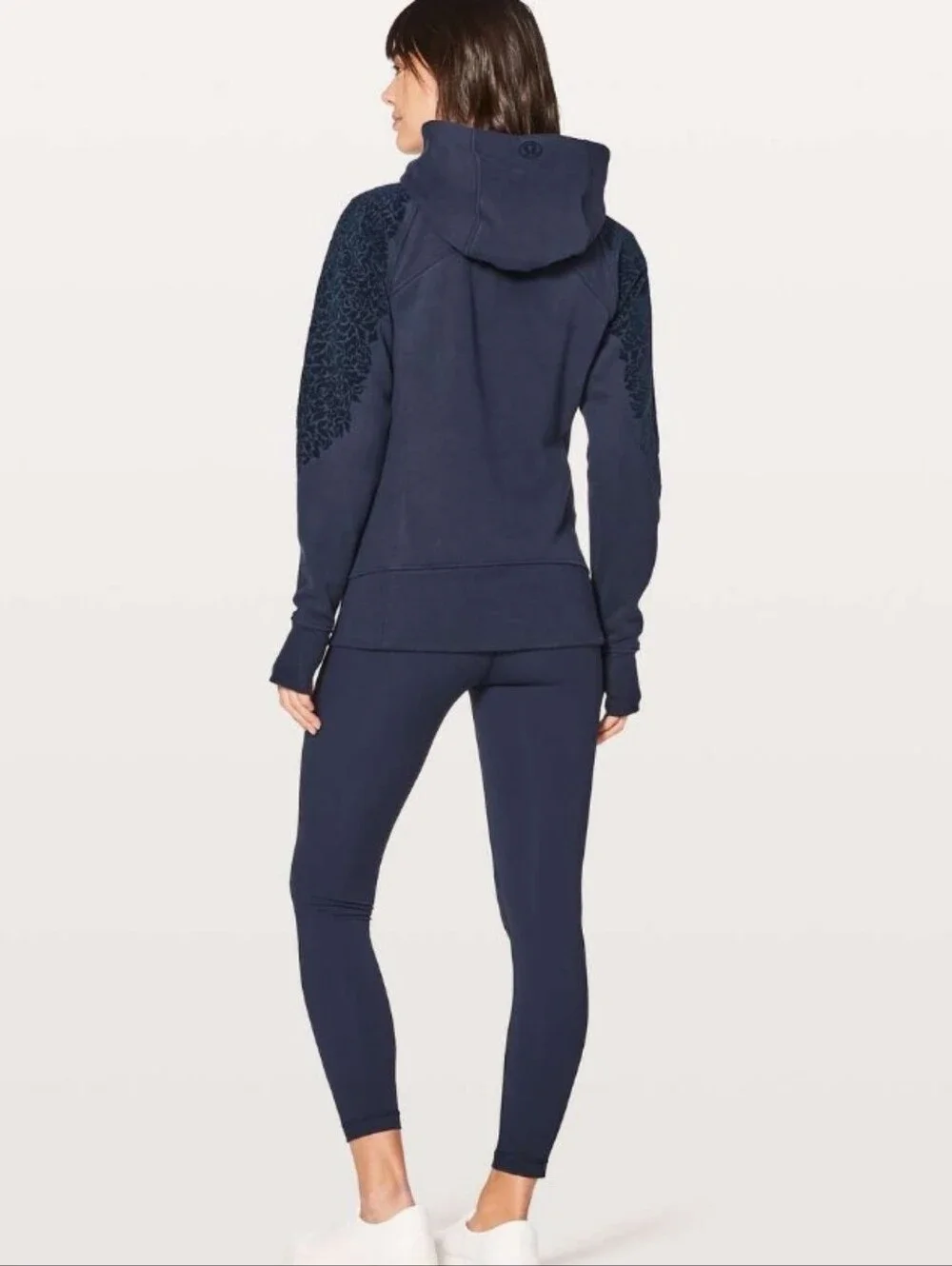 Lululemon Scuba Hoodie Light Cotton Fleece (Floral Flock) In Midnight Navy